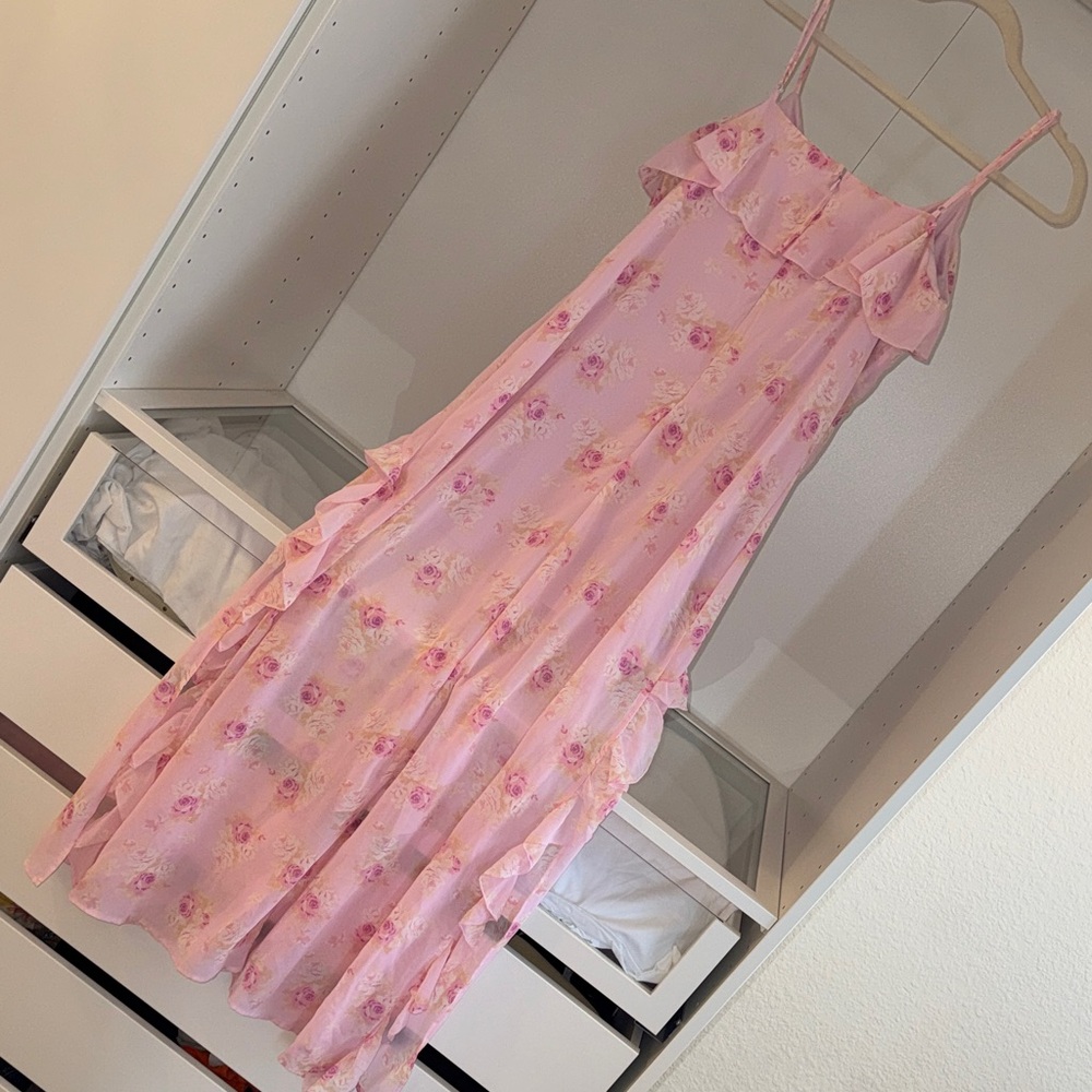 Floral Pink Ruffle Dress - Picture 3 of 6